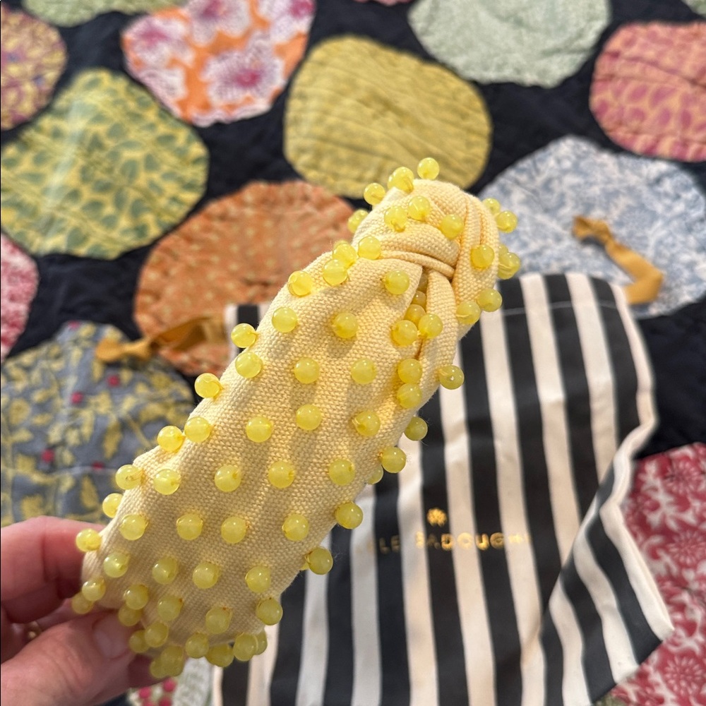 Lele Sadoughi Lemon Yellow knotted headband with yellow beads